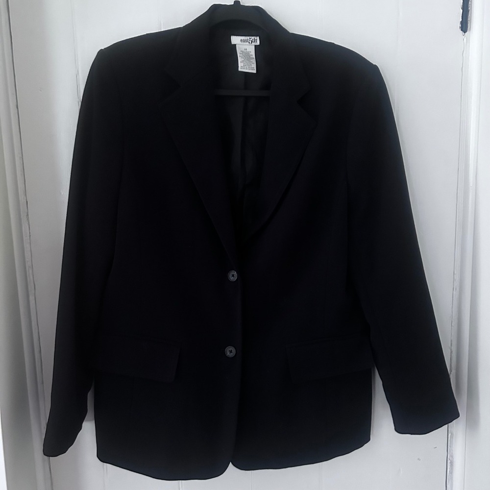 East 5th Womens Black Two Button Blazer Jacket Size 14 Career Professional